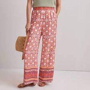 NEW Anthropologie Vale Satiny Wide Leg High Waist Boho Printed Pants Size XS